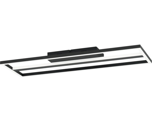 Moderne LED-plafondlamp in zwart en wit met rechthoekig ontwerp van metaal en kunststof.