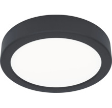 Ronde plafondlamp met donkergrijs frame en witte diffusor.