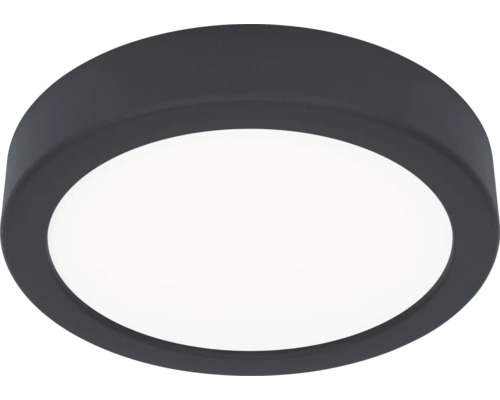 Ronde plafondlamp met donkergrijs frame en witte diffusor.