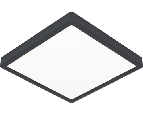 Vierkante LED-plafondlamp met zwart frame en wit lichtoppervlak.