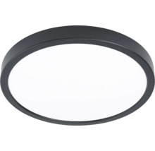 Ronde plafondlamp met zwart frame en witte kap.