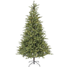 Kunstkerstboom met geïntegreerde ledverlichting en zwarte metalen standaard.