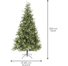 Kunstkerstboom, hoogte 300 centimeter, diameter 182 centimeter, inclusief metalen standaard.
