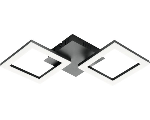 Moderne vierkante LED-plafondlamp van zwart metaal met twee lichtgevende frames.