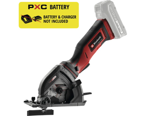 Einhell accu-mini-handcirkelzaag Power X-Change, compact apparaat met ergonomische handgreep, geleverd zonder accu en lader.