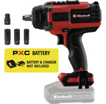 Einhell Professional accu-slagmoersleutel met borstelloze motor en drie dopsleutels, geleverd zonder accu en oplader.