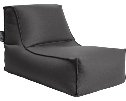 Moderne zitzak in L-vorm van robuuste stof met Sitting Point Logo.