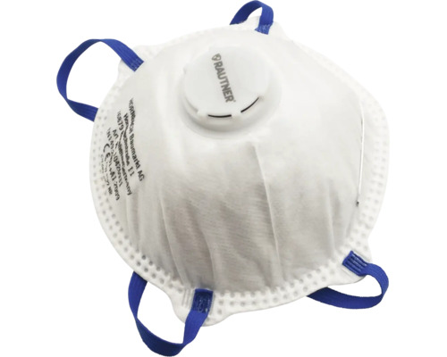 Rautner stofmasker met uitademventiel en elastische hoofdbanden.