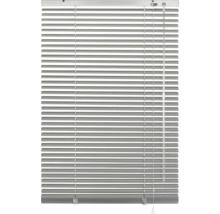 Aluminium jaloezie met horizontale lamellen, trekkoord en transparante tuimelstaaf.