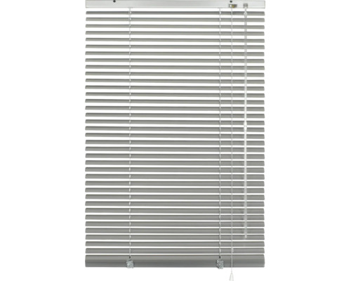 Aluminium jaloezie met horizontale lamellen, trekkoord en transparante tuimelstaaf.