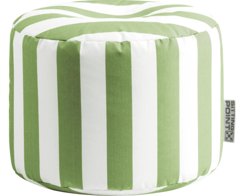 Cilindrische poef van Sitting Point, groen-wit gestreept.