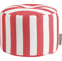 Ronde poef Sitting Point, rood-wit gestreept, hocker van stof.