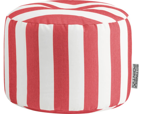 Ronde poef Sitting Point, rood-wit gestreept, hocker van stof.
