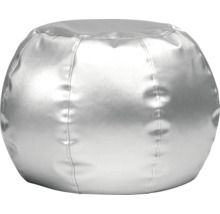 Ronde zitzak poef in zilver-optiek met verticale naden.