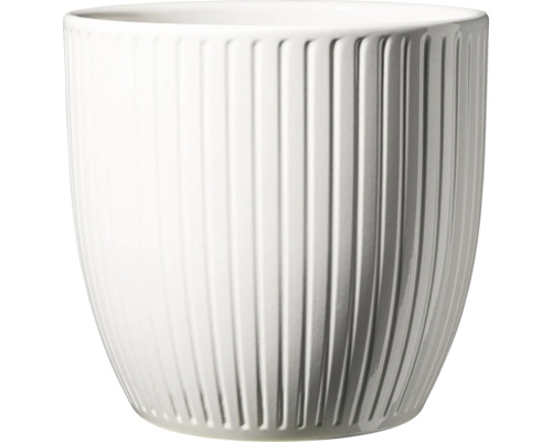 Ronde keramieken plantenpot met verticaal groefpatroon