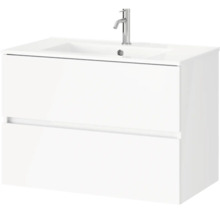 Wastafelmeubel met wastafel en kraan, wit, twee laden.