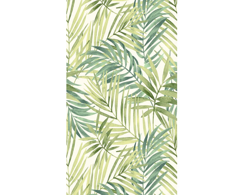 Behang met tropisch palmbladerenpatroon in aquarelstijl.