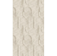 Behang met geometrisch drie dimensionaal patroon van rechthoeken en halve cirkels in steenlook.