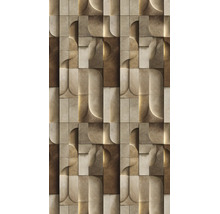 Behang met driedimensionaal geometrisch patroon van rechthoeken en ronde vormen in steenlook.