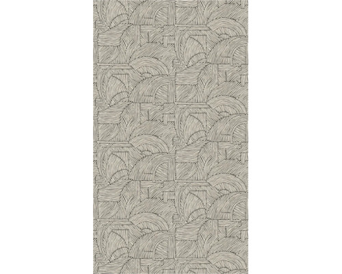Vliesbehang met abstract lijnenpatroon van bogen en geometrische vormen.