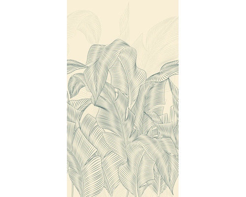 Behang met bananenbladeren in lijntekeningstijl. Geïllustreerd patroon van overlappende bladeren met fijne nerfdetails.