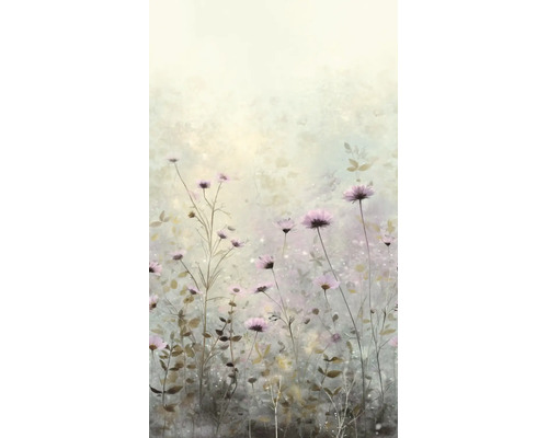 Fotobehang met een verfijnde bloemenzee van cosmosbloemen in een zachte, schilderachtige stijl.