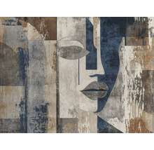 Vlies fotobehang met abstract gezicht en geometrische vormen in steenlook.