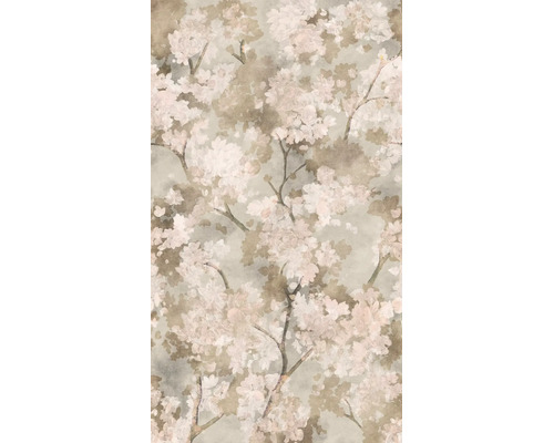 Vliesbehang met kersenbloesempatroon in een artistieke aquarelstil.