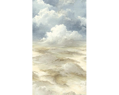 Vliesbehang met een artistieke weergave van een wolkenlandschap in schilderstijl.