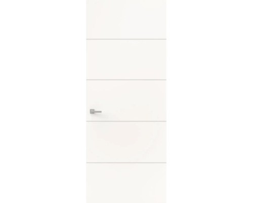 Witte binnendeur met horizontale groeven en moderne deurkruk.