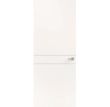 Witte binnendeur met glad oppervlak, horizontale groef en moderne deurkruk.
