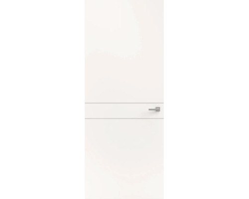 Witte binnendeur met glad oppervlak, horizontale groef en moderne deurkruk.