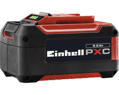 Einhell PXC accu met 5,2 ampère-uur capaciteit en laadstatusindicatie.