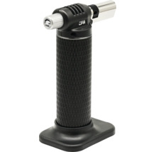 CFH gasbrander met wafelstructuur handgreep, voetstuk en instelknop voor nauwkeurig flamberen.