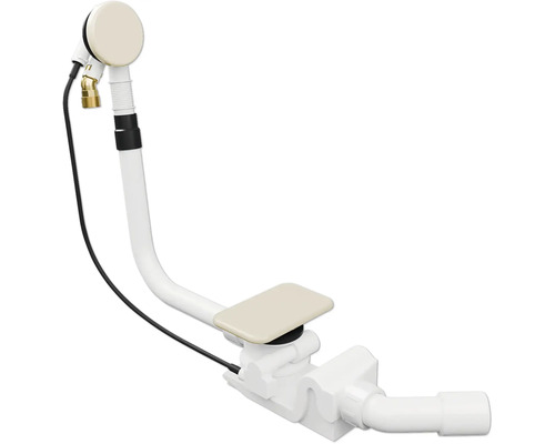 Afvoer- en overloopcombinatie voor baden met sifon, bowdenkabel en crème afdekking.