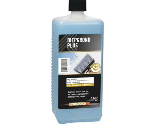 Hornbach Diepgrond Plus, hydrosol-primer voor het verstevigen van zuigende ondergronden binnen, fles van 1 liter.