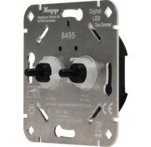 Kopp digitale LED duo dimmer 8495, inbouw, voor LED lampen tot 100 Watt, metalen draagplaat met twee draaiknoppen.