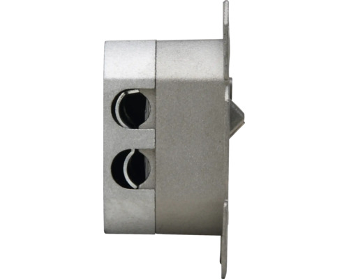 Metalen slotkast voor deuren, zijaanzicht met dagschoot en openingen voor het sluitmechanisme.