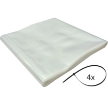 4 transparante plastic zakken inclusief 4 kabelbinders, opgevouwen.