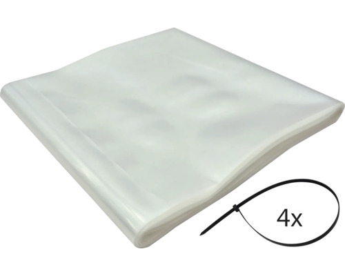 4 transparante plastic zakken inclusief 4 kabelbinders, opgevouwen.