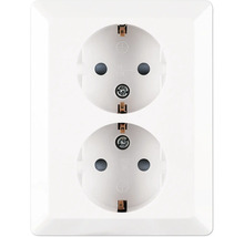 Dubbele wandcontactdoos met randaarde, inbouw, wit, 16 ampère, 250 volt.