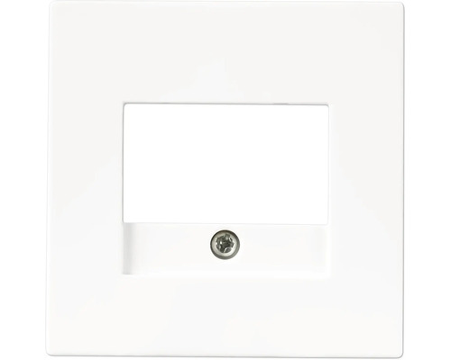 Vierkant afdekraam voor elektrische installaties met rechthoekige uitsparing en bevestigingsschroef, wit.