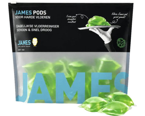 James Pods vloerreiniger voor harde vloeren in hersluitbare verpakking.