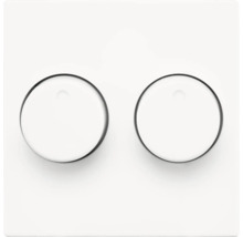 Tweevoudige draaidimmer met twee ronde draaiknoppen op een vierkante afdekplaat.