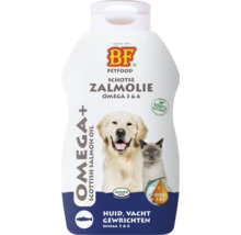 BF PETFOOD Logo, Schotse zalmolie voor honden en katten, Omega 3 en 6, voor huid, vacht en gewrichten, 100 procent natuurlijk.