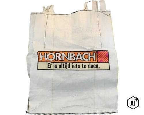 Hornbach Big Bag voor bouwmaterialen en afval met Hornbach Logo. (Image AI modified or generated)