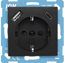 ION Industries wandcontactdoos met randaarde, USB-A en USB-C aansluiting, 16 Ampère, 250 Volt, zwart.