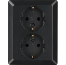 Dubbele Schuko wandcontactdoos in zwart voor inbouwmontage