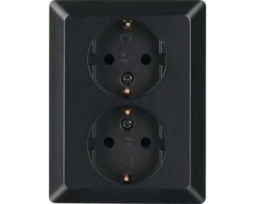Dubbele Schuko wandcontactdoos in zwart voor inbouwmontage