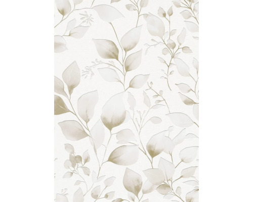 Behang met subtiel bladerpatroon in aquarellook voor een natuurlijke wandinrichting.